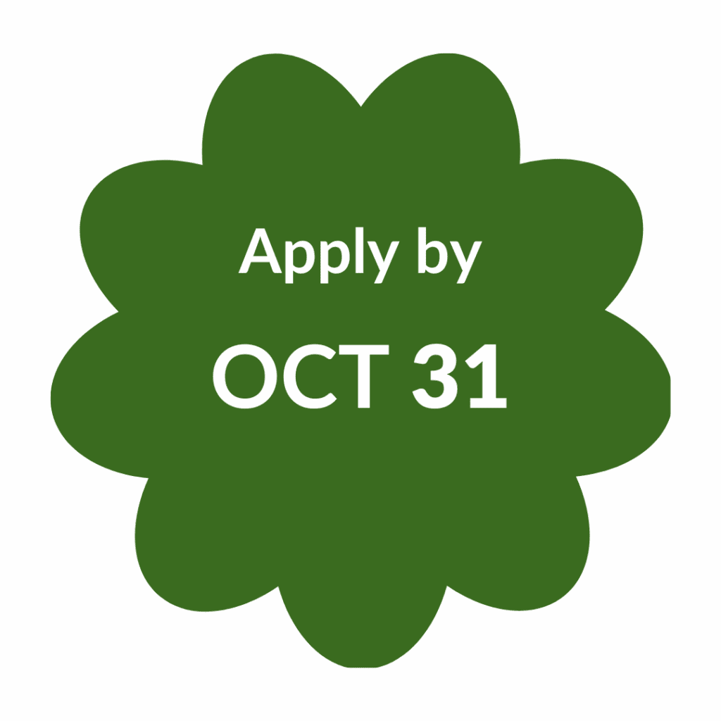 Apply by October 31